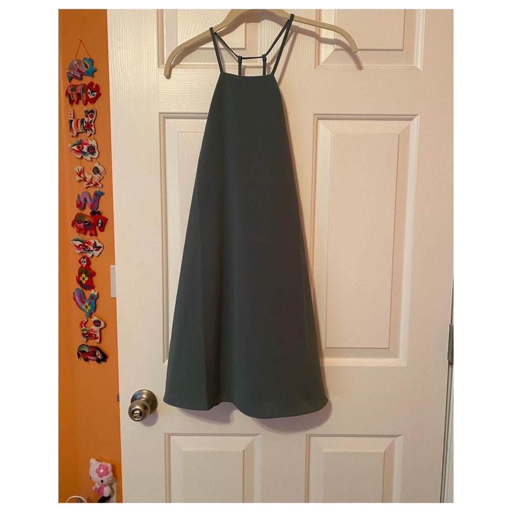 Grey/green high neck A-line dress